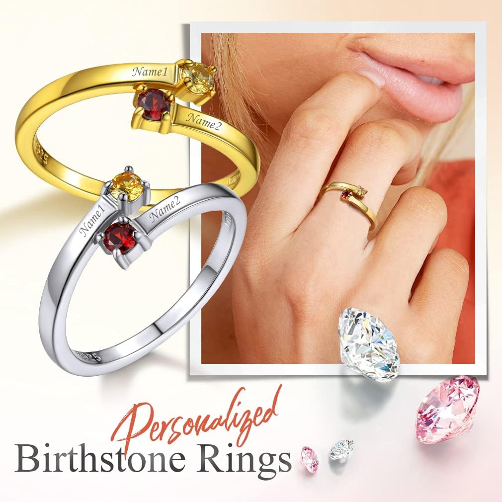 Custom4U Personalized Birthstone Rings for Women Promise Rings for Her | Sterling Silver Mothers Ring Customized Cubic Zirconia Wedding/Valentine's Day/Mother's Day Jewelry Gift for Mom Wife