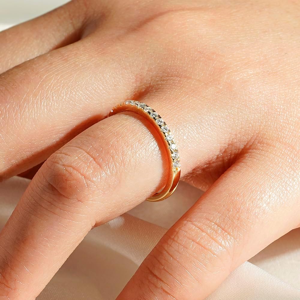 MSBLUE® 2.2MM Moissanite Wedding Eternity Ring | Rhodium Plated, Classic French Pave Band
