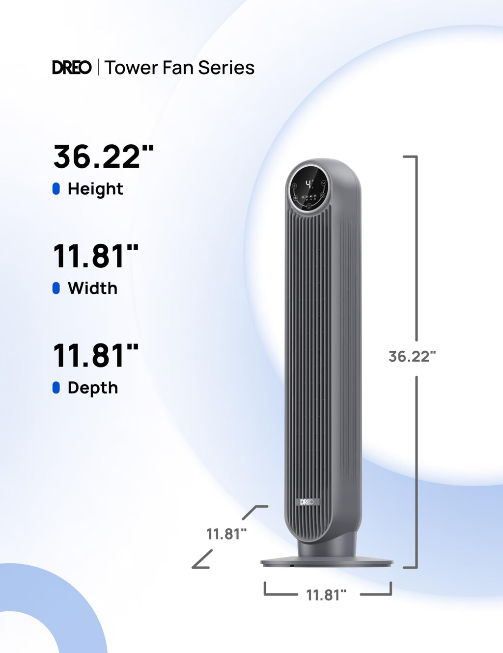 DREO Tower Fan for Bedroom, 28ft/s Velocity, 20dB Ultra Quiet, 8 Speeds | 2026 Upgraded DC Motor, 90° Oscillating, 4 Modes Standing Fan, Bladeless Fan for Indoors, Floor Fans with Remote, Black