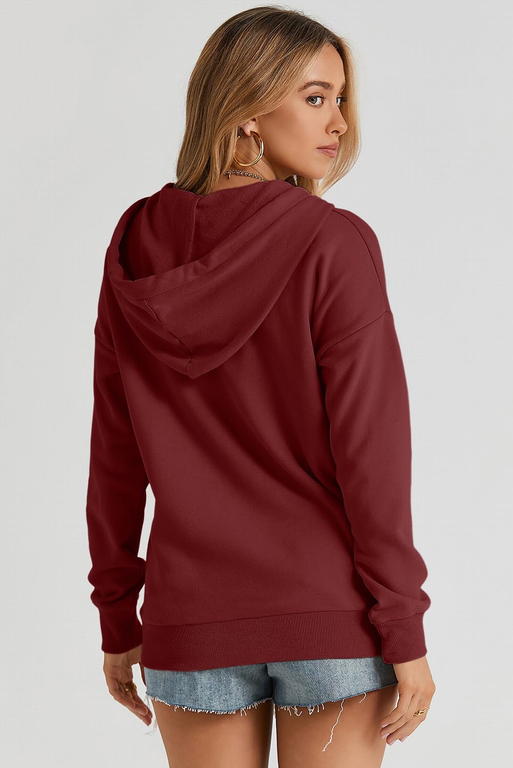 Dokotoo Hoodies for Women Button Collar Drawstring Sweatshirt Hooded Tops | Long Sleeve, Fleece Lined, Pullover Hoodie, Kangaroo Pocket, Fall Outfits Winter Clothes 2026, Casual Travel Workout Outdoor