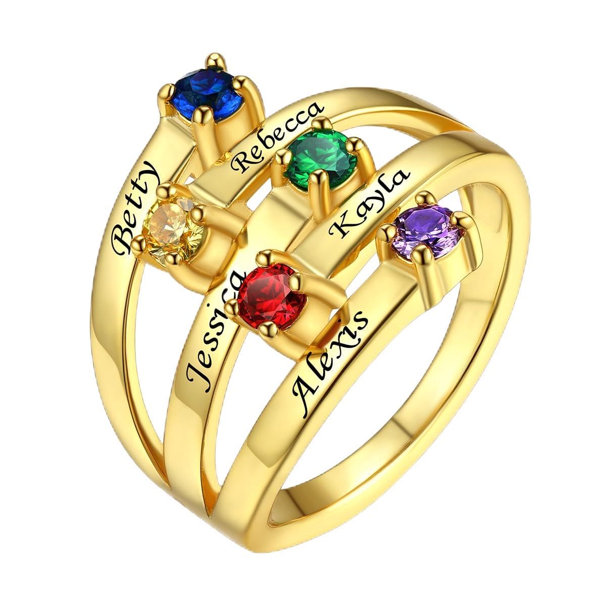 Custom4U Personalized Birthstone Rings for Women Promise Rings for Her | Sterling Silver Mothers Ring Customized Cubic Zirconia Wedding/Valentine's Day/Mother's Day Jewelry Gift for Mom Wife