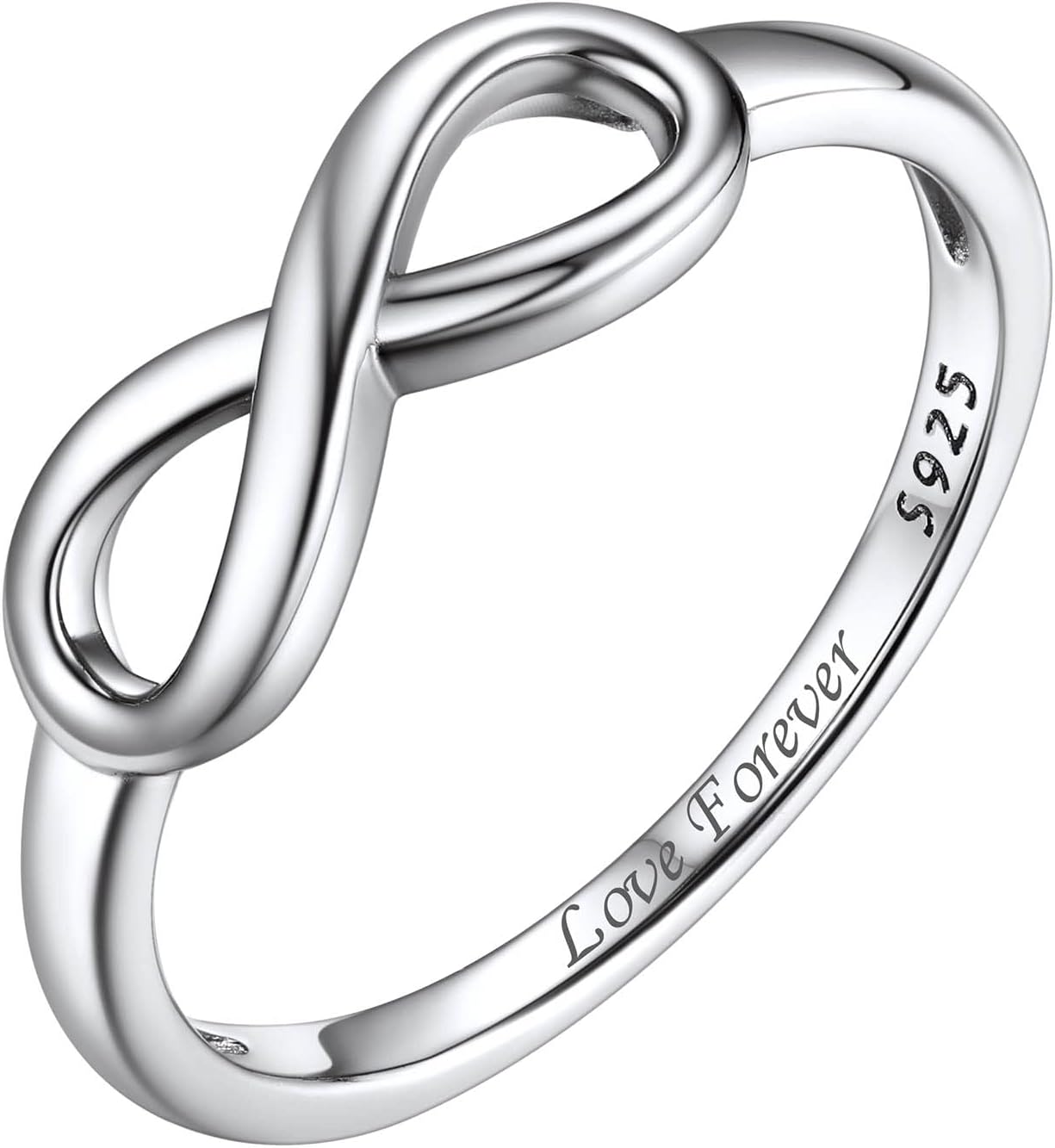 Bestyle Simple S925 Sterling Silver Infinity Rings Cubic Zirconia Rings, Nice Cute BFF Friendship Rings, Dainty Eternity Promise Wedding Bands Perfect Every Day Ring, Size 4-12, Words Engavable