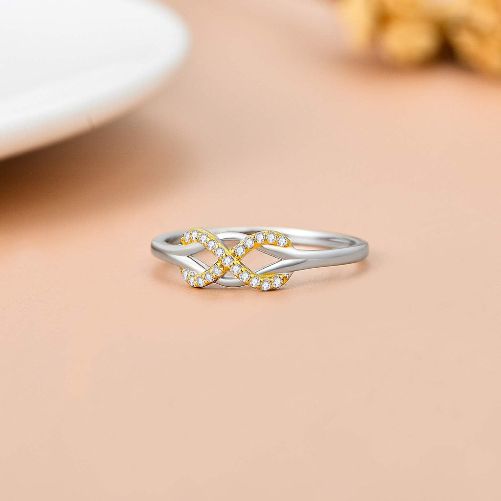 SISGEM Infinity Love Band Ring,14K Solid Gold Celtic Love Knot Symbol Natural Diamond Ring Forever Endless Promise Ring Anniversary Wedding Engagement Band for Women Size 5-11