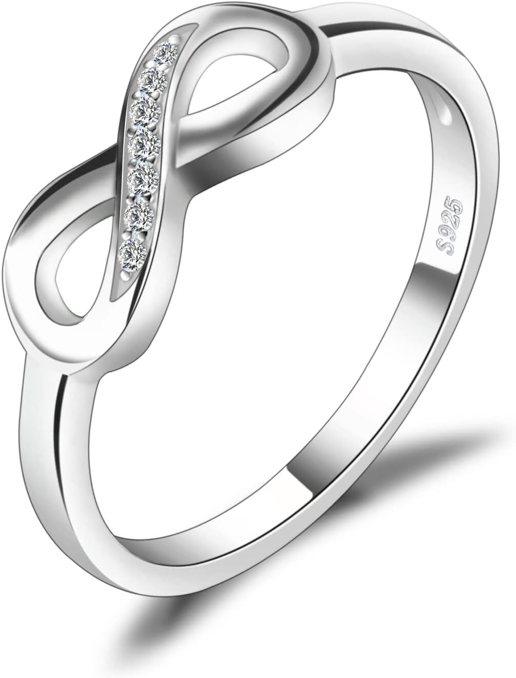 JewelryPalace 14k White Yellow Rose Gold Plated 925 Sterling Silver Rings for Women, Cubic Zirconia Promise Rings for Her, Stackable Wedding Bands Rings for Women Infinity Forever Love Knot Ring