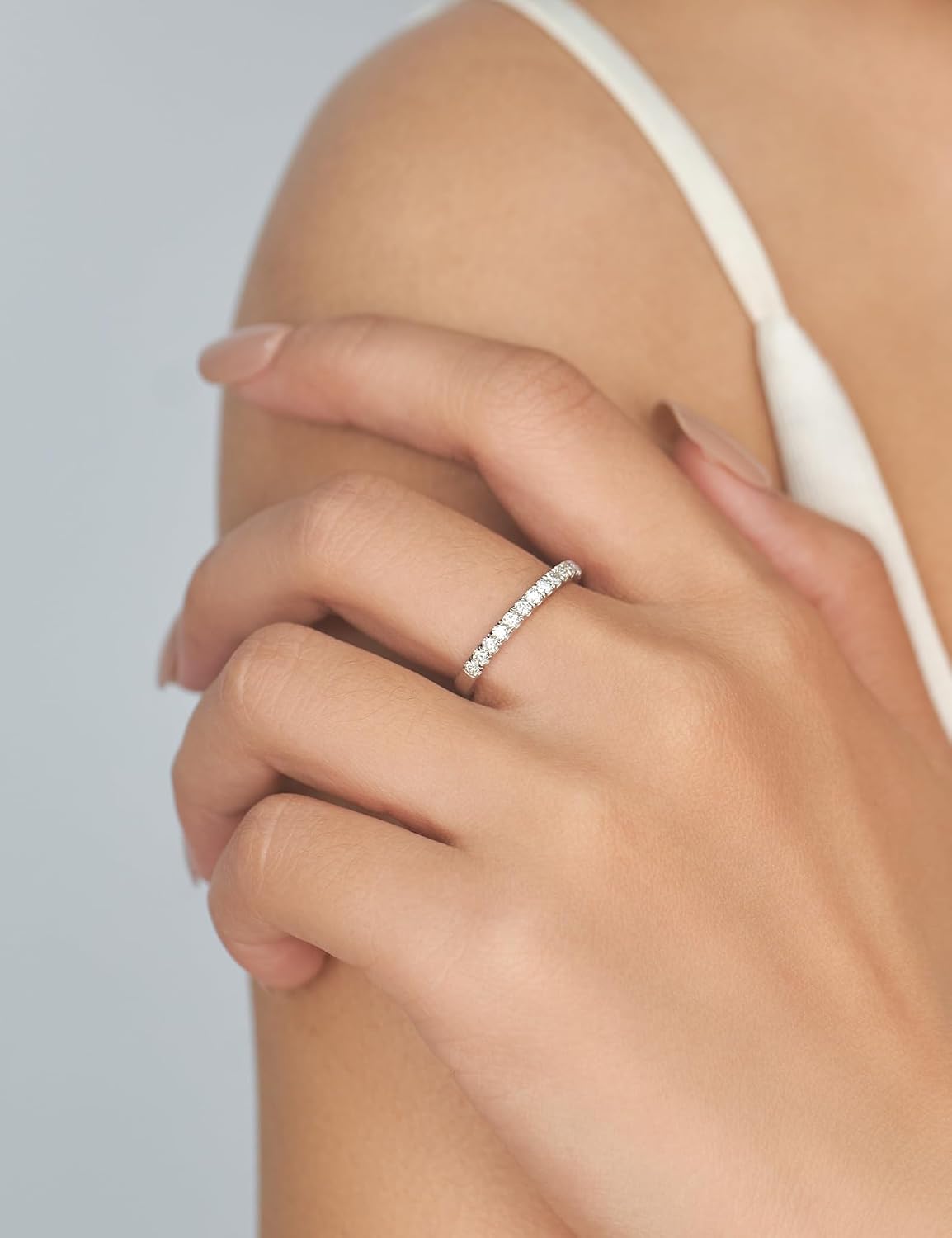IMOLOVE Lab Grown Diamond Wedding Bands, 0.3-0.42 Carat, Eternity Rings in 18K White Gold & Sterling Silver Size 4-11