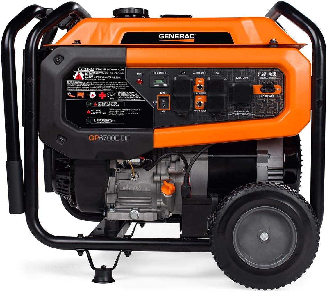 Generac 12,500 Starting Watt Tri-Fuel Portable Generator, Electric Start | Gas, Propane, Or Natural Gas Fuel Options, COsense CO Detection, 9.5 Hour Runtime, Emergency Home Backup, 49 State Compliant