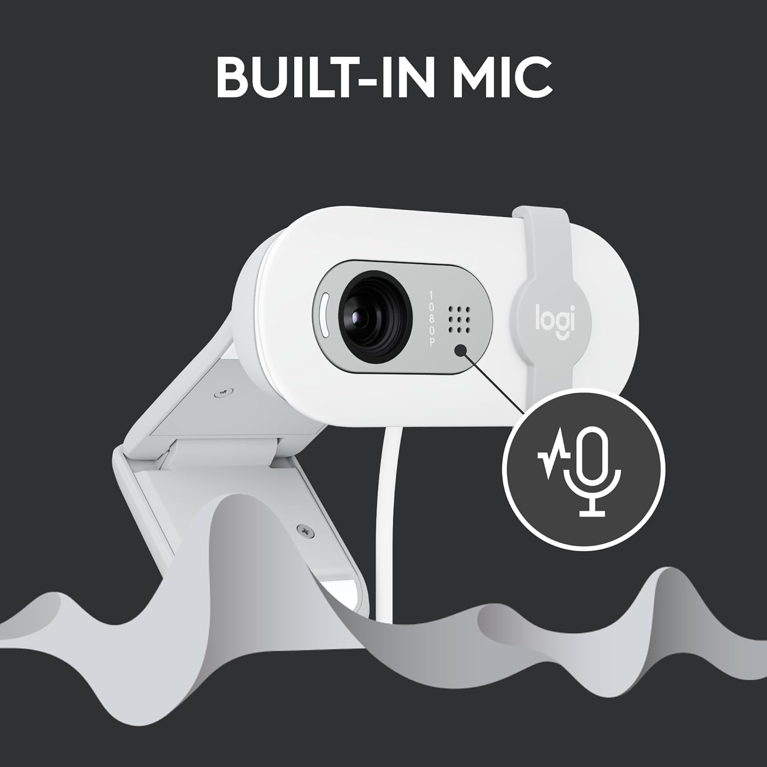 Logitech Brio 100 Full HD 1080p Webcam for Streaming and Meetings - White | 1080p with auto-light correction, built-in mic, privacy shutter, USB-A, compatible with Teams, Google Meet, Zoom and more