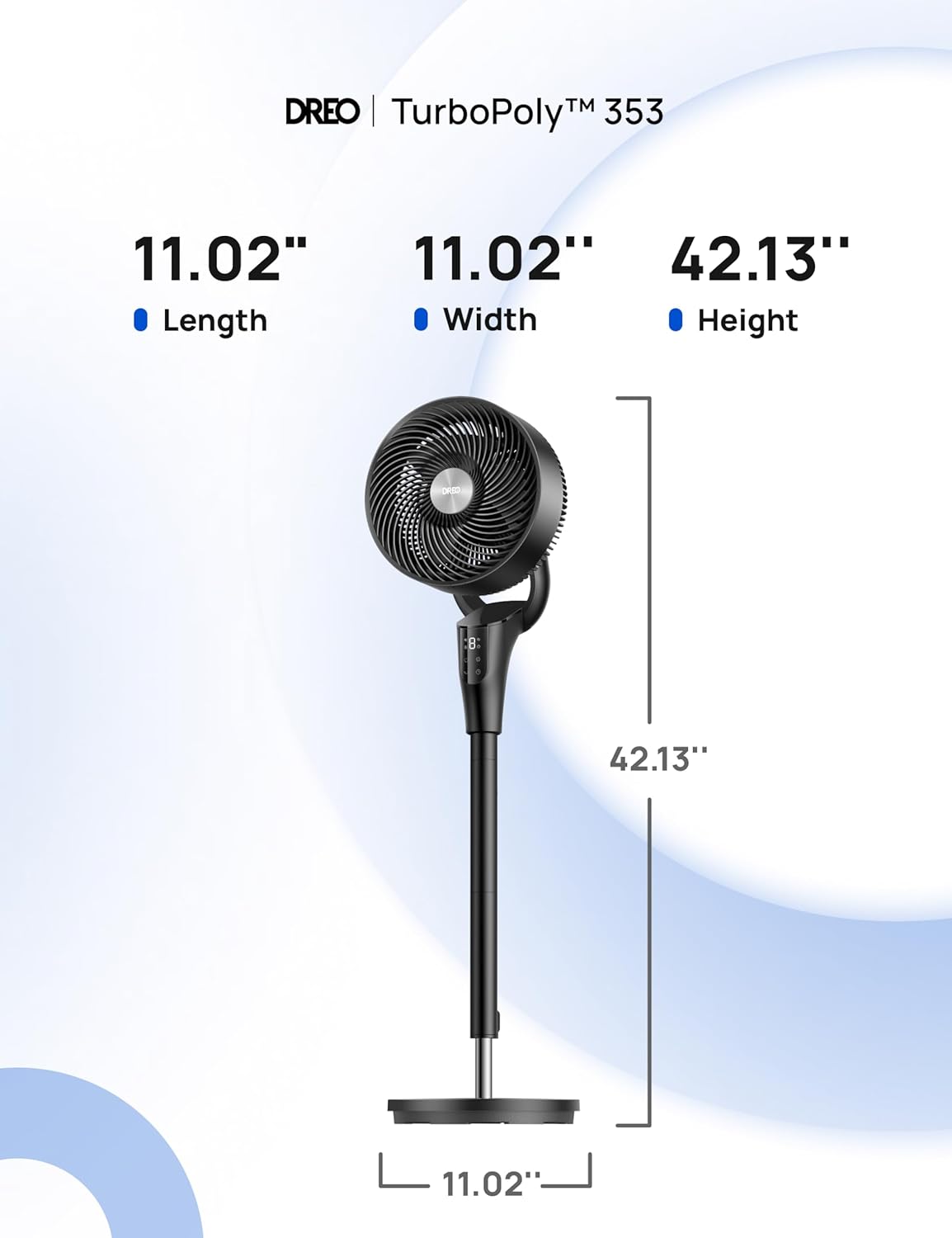 DREO Fan for Bedroom, 2026 Upgraded, 90ft Airflow, 20dB Quiet Fan, 90° Oscillating Standing Fan for Whole Room, DC Motor, 8+H Speeds, 3 Modes, 38-42'' Adjustable Height, 8H Timer, 105° Manual Vertical