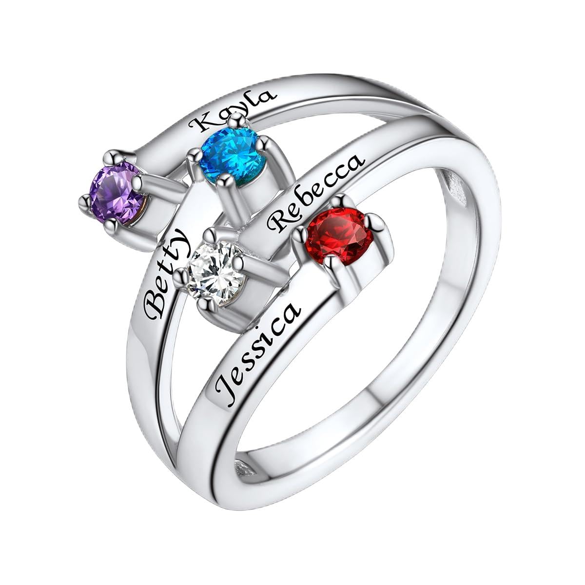 Custom4U Personalized Birthstone Rings for Women Promise Rings for Her | Sterling Silver Mothers Ring Customized Cubic Zirconia Wedding/Valentine's Day/Mother's Day Jewelry Gift for Mom Wife