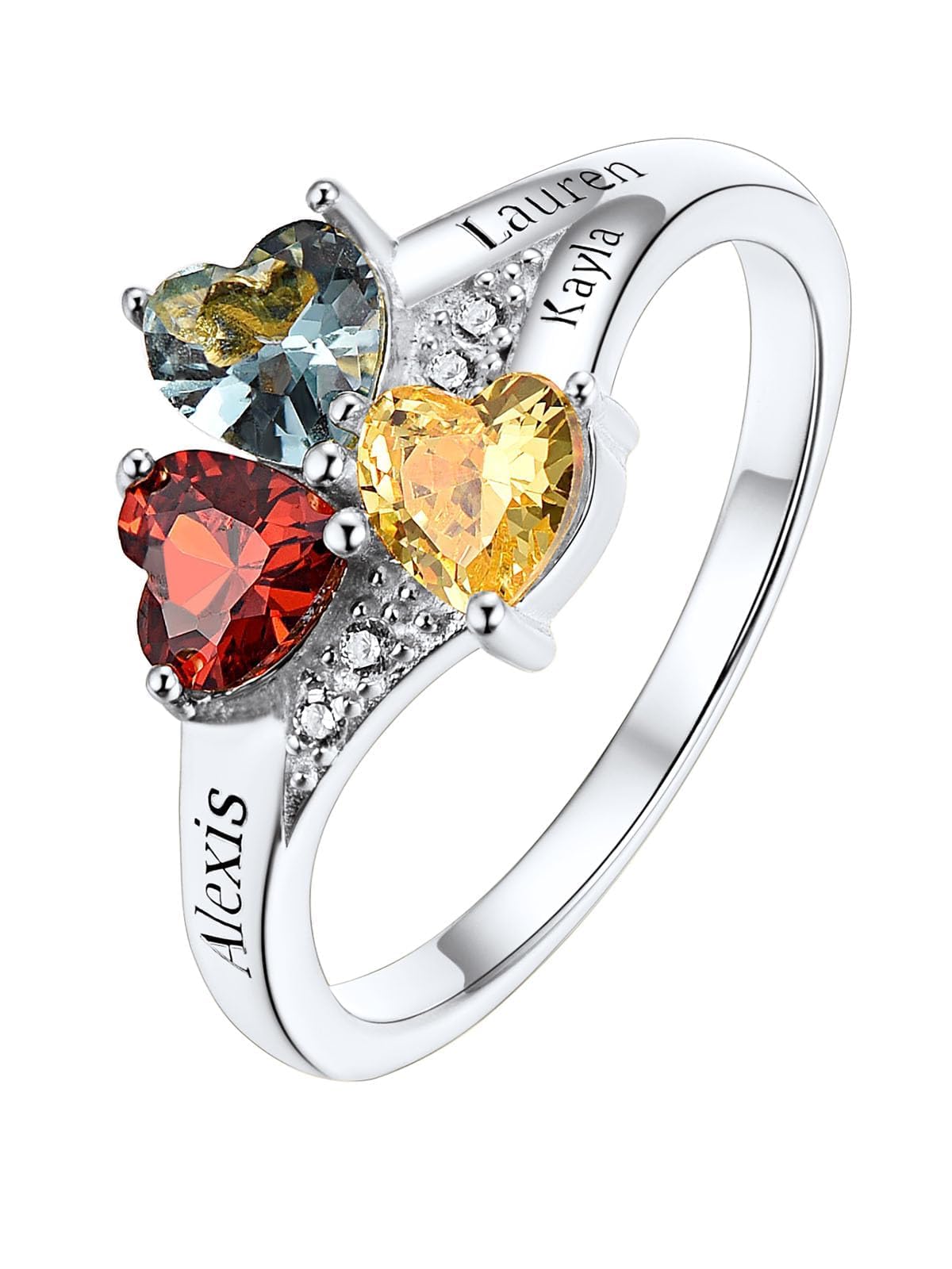 Custom4U Personalized Birthstone Rings for Women Promise Rings for Her | Sterling Silver Mothers Ring Customized Cubic Zirconia Wedding/Valentine's Day/Mother's Day Jewelry Gift for Mom Wife