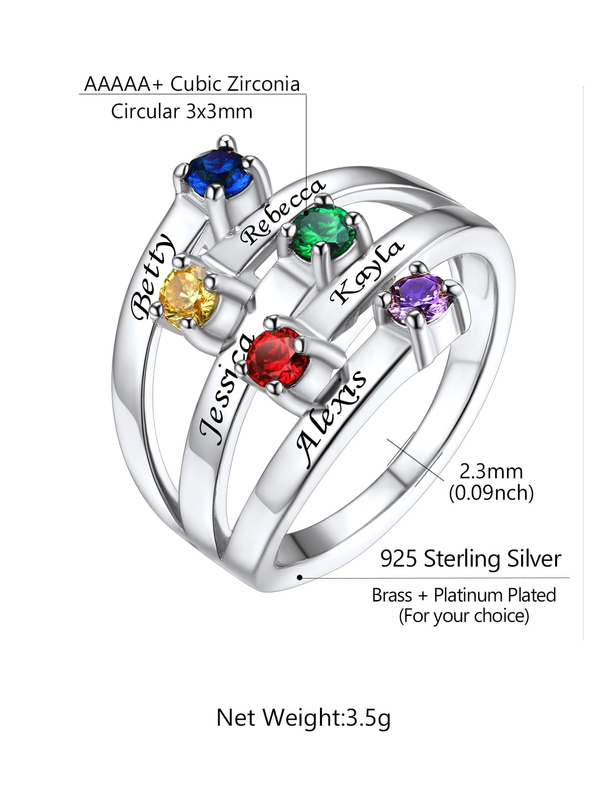 Custom4U Personalized Birthstone Rings for Women Promise Rings for Her | Sterling Silver Mothers Ring Customized Cubic Zirconia Wedding/Valentine's Day/Mother's Day Jewelry Gift for Mom Wife