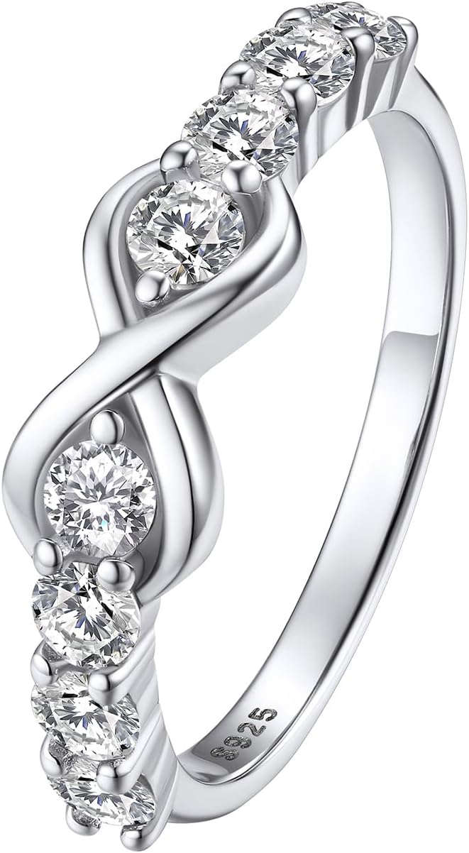 Bestyle Simple S925 Sterling Silver Infinity Rings Cubic Zirconia Rings, Nice Cute BFF Friendship Rings, Dainty Eternity Promise Wedding Bands Perfect Every Day Ring, Size 4-12, Words Engavable