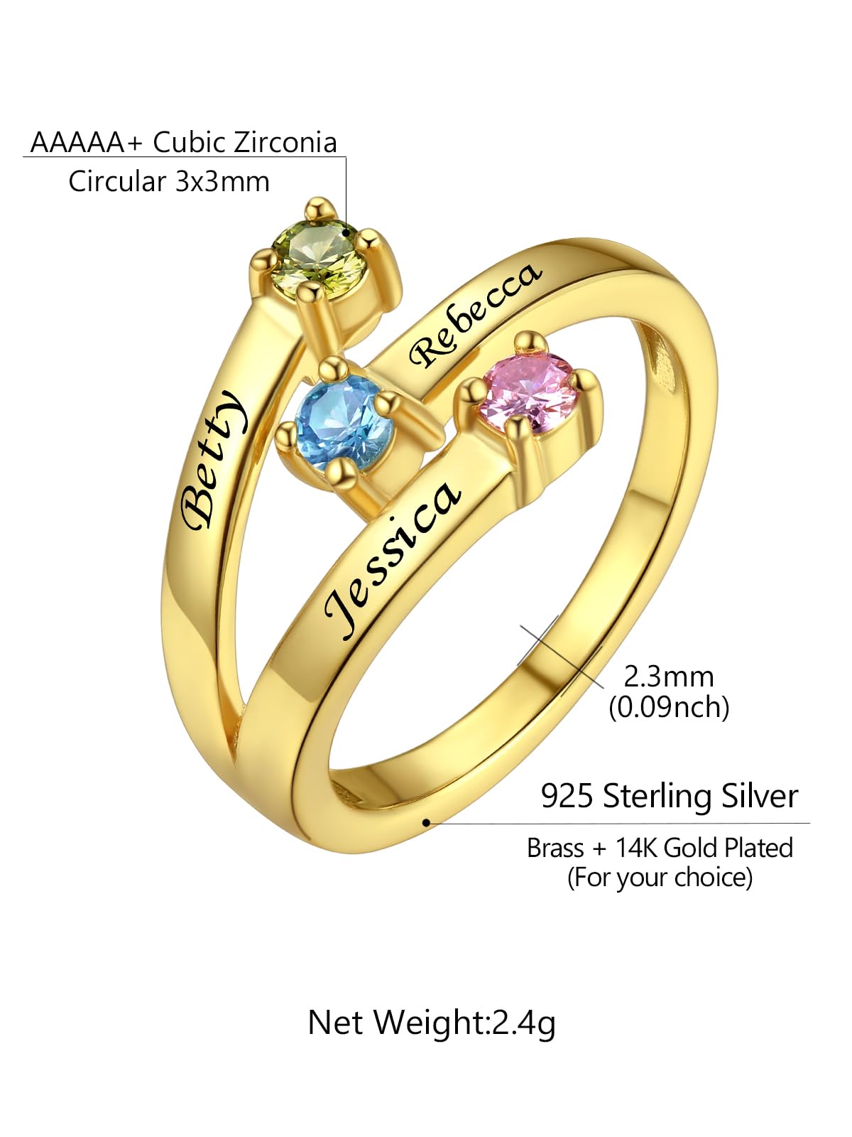 Custom4U Personalized Birthstone Rings for Women Promise Rings for Her | Sterling Silver Mothers Ring Customized Cubic Zirconia Wedding/Valentine's Day/Mother's Day Jewelry Gift for Mom Wife