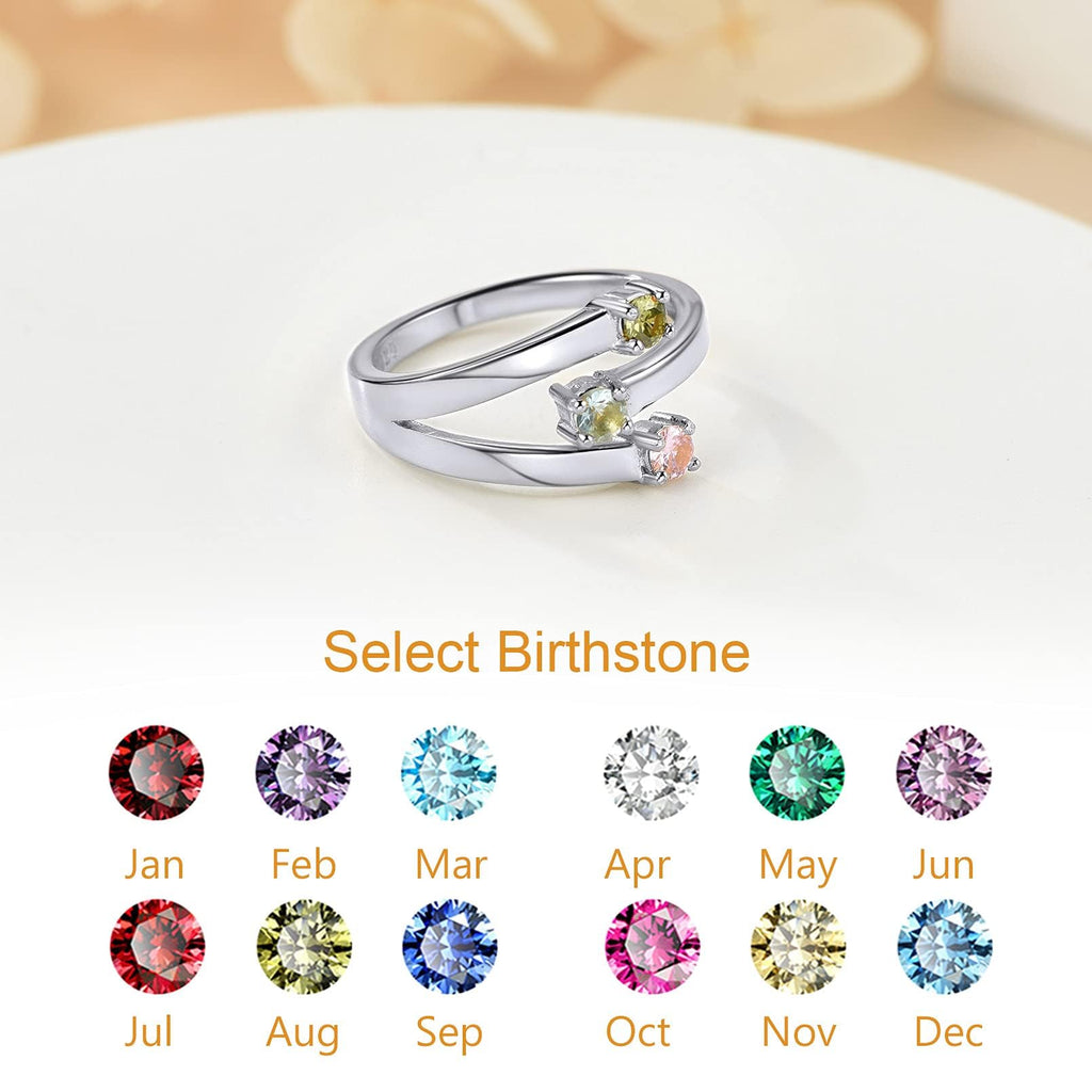 Custom4U Personalized Birthstone Rings for Women Promise Rings for Her | Sterling Silver Mothers Ring Customized Cubic Zirconia Wedding/Valentine's Day/Mother's Day Jewelry Gift for Mom Wife