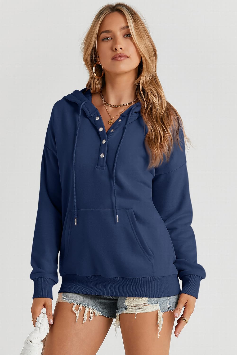 Dokotoo Hoodies for Women Button Collar Drawstring Sweatshirt Hooded Tops | Long Sleeve, Fleece Lined, Pullover Hoodie, Kangaroo Pocket, Fall Outfits Winter Clothes 2026, Casual Travel Workout Outdoor