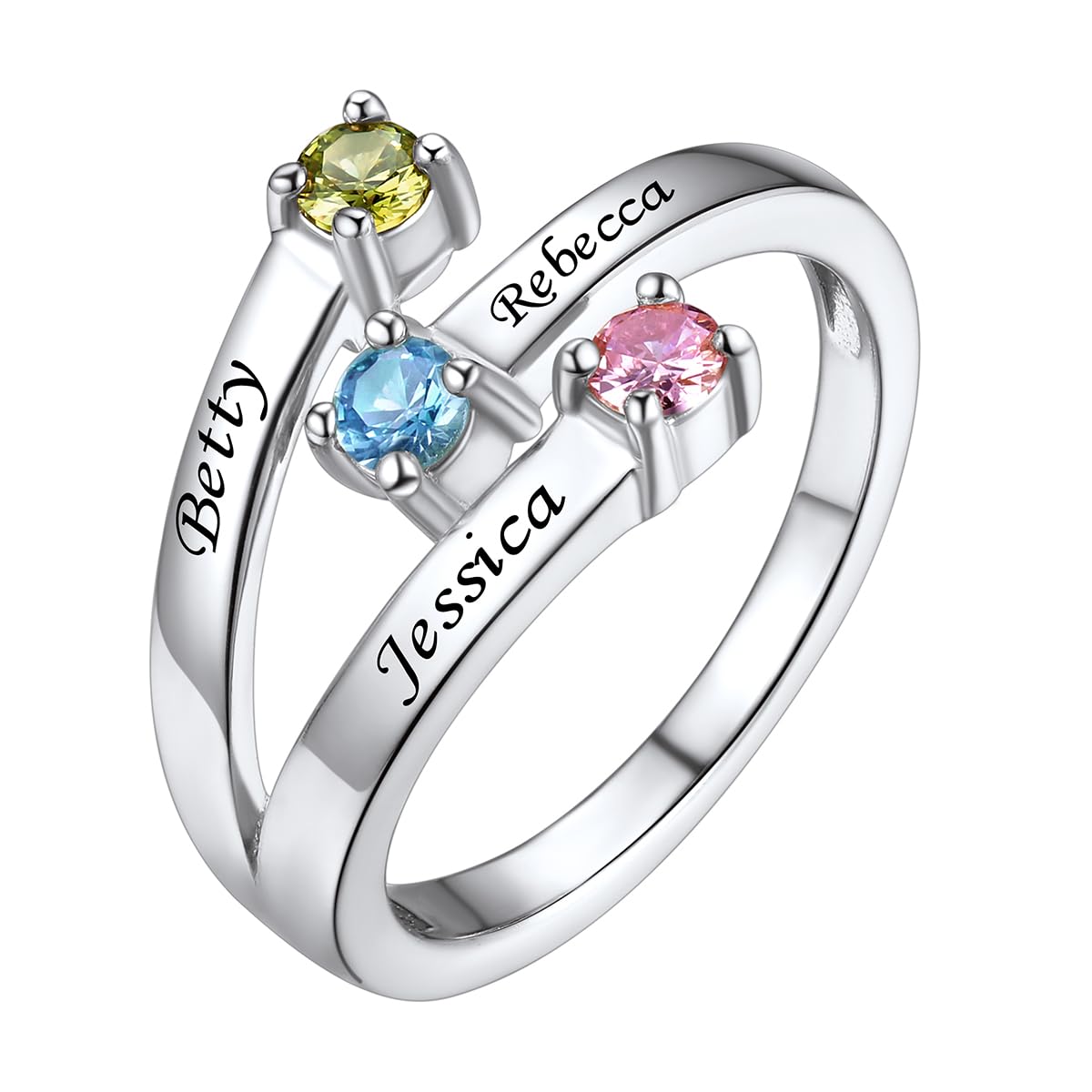 Custom4U Personalized Birthstone Rings for Women Promise Rings for Her | Sterling Silver Mothers Ring Customized Cubic Zirconia Wedding/Valentine's Day/Mother's Day Jewelry Gift for Mom Wife