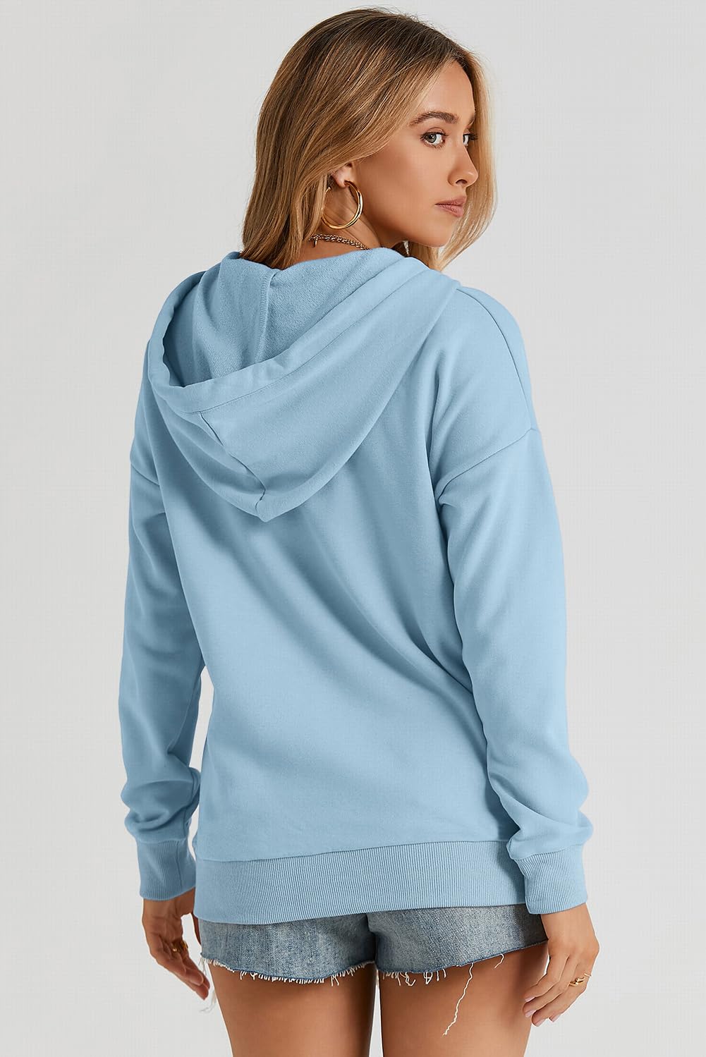 Dokotoo Hoodies for Women Button Collar Drawstring Sweatshirt Hooded Tops | Long Sleeve, Fleece Lined, Pullover Hoodie, Kangaroo Pocket, Fall Outfits Winter Clothes 2026, Casual Travel Workout Outdoor