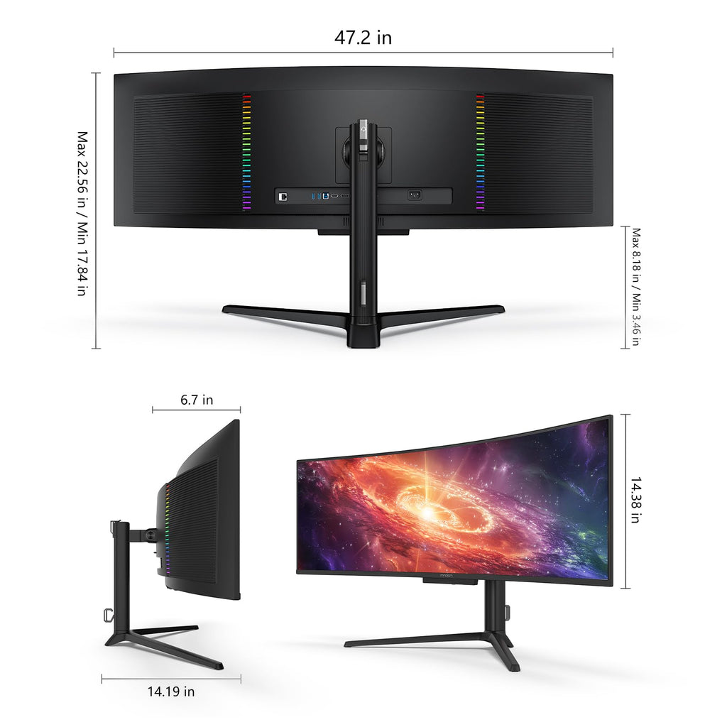 INNOCN 49" Curved Monitor Ultrawide Gaming 5K2K 120Hz 32:9 R1800-49C1R | 5120 x 1440P, 99% sRGB, HDR400, USB C, DisplayPort, HDMI, Built-in Speakers, Height/Tilt Adjustable