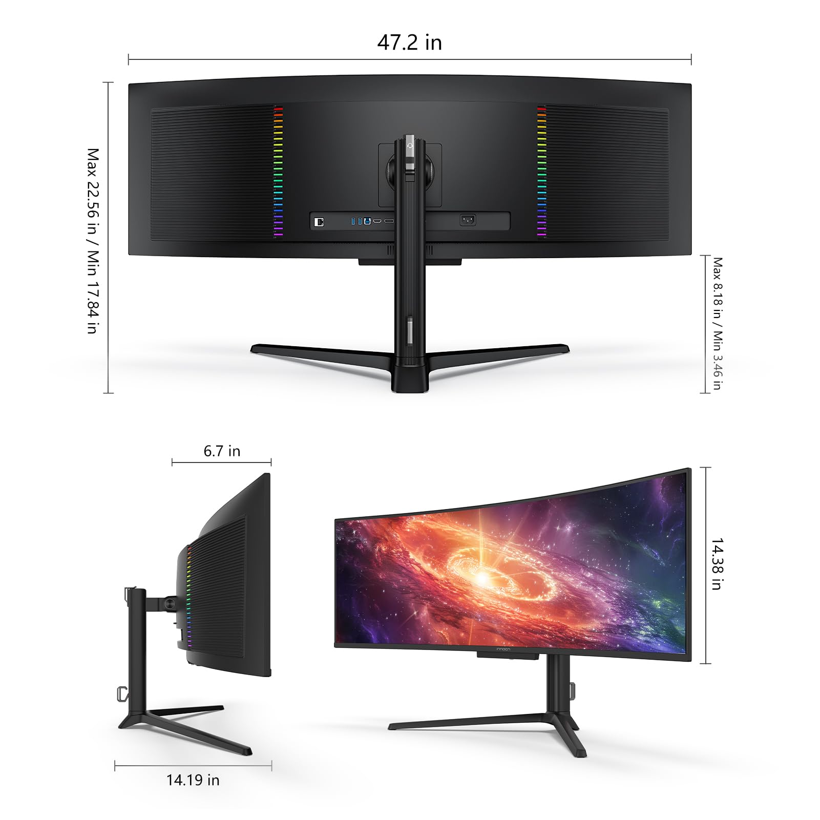 INNOCN 49" Curved Monitor Ultrawide Gaming 5K2K 120Hz 32:9 R1800-49C1R | 5120 x 1440P, 99% sRGB, HDR400, USB C, DisplayPort, HDMI, Built-in Speakers, Height/Tilt Adjustable