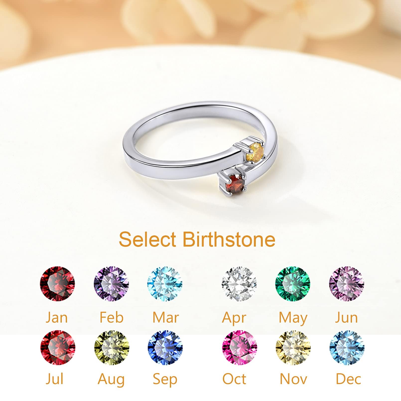 Custom4U Personalized Birthstone Rings for Women Promise Rings for Her | Sterling Silver Mothers Ring Customized Cubic Zirconia Wedding/Valentine's Day/Mother's Day Jewelry Gift for Mom Wife