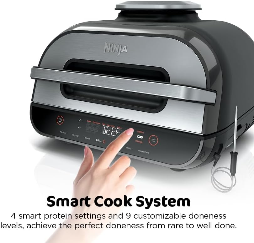 Ninja® Foodi® Smart XL 6-in-1 Indoor Grill & Air Fryer, Black/Silver, FG551 | Smart Cook System with built-in thermometer, XL capacity, perfect doneness, rare to well done. 6-in-1: Grill, Air Fry & more.