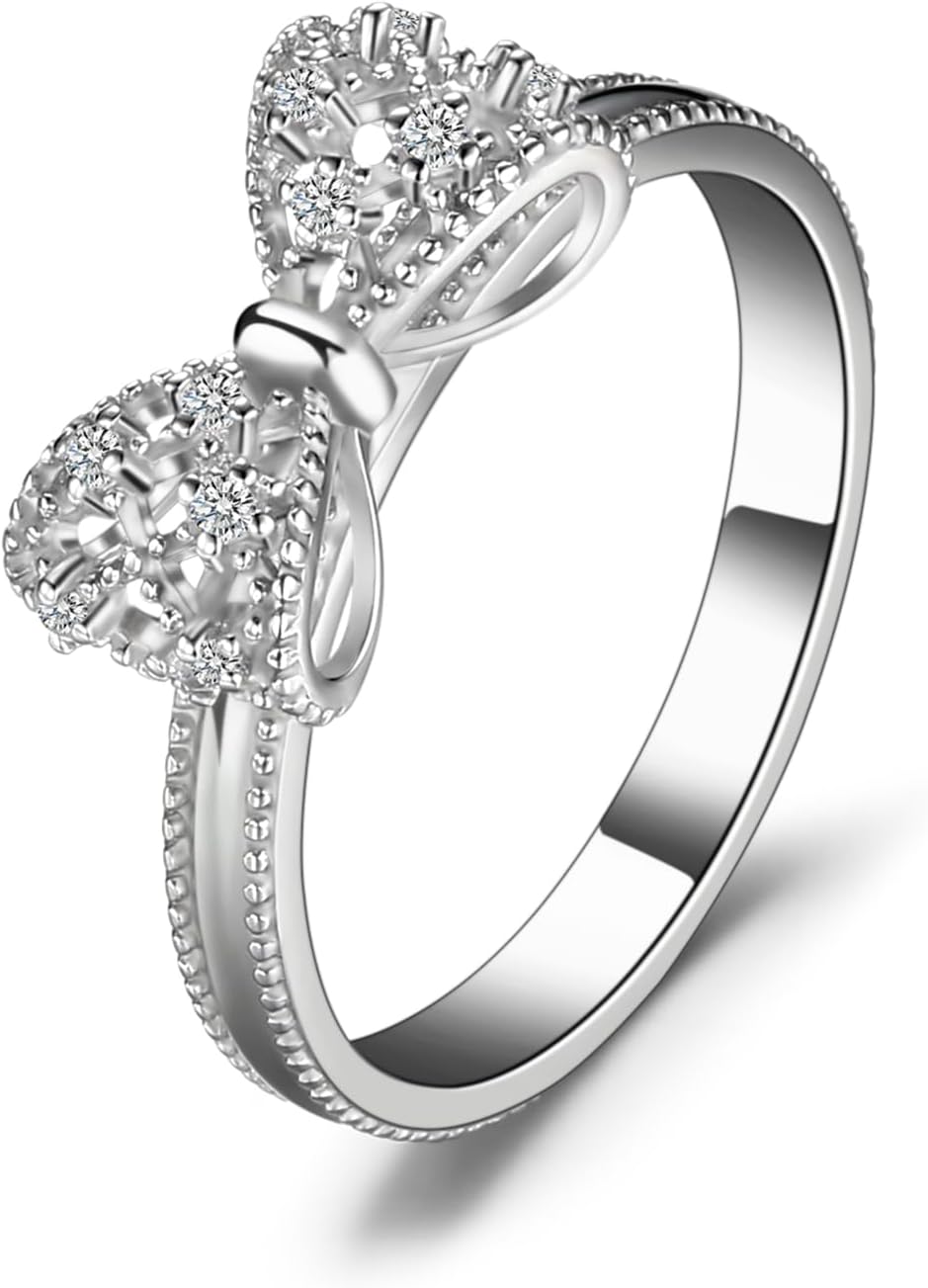 JewelryPalace 14k White Yellow Rose Gold Plated 925 Sterling Silver Rings for Women, Cubic Zirconia Promise Rings for Her, Stackable Wedding Bands Rings for Women Infinity Forever Love Knot Ring