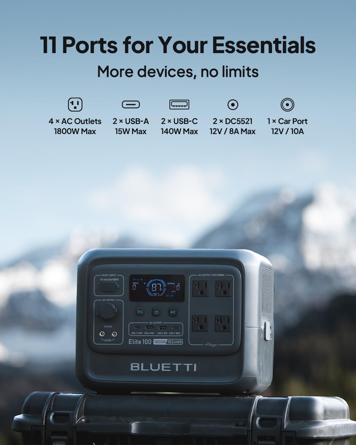 BLUETTI Solar Generator Elite 100 V2 with 200W Solar Panel Included, 1024Wh | 1800W AC Outlets (3600W Surge), 70 Min Fast Charging, 10ms UPS, Portable Power Station for Camping, Emergency, Road Trip