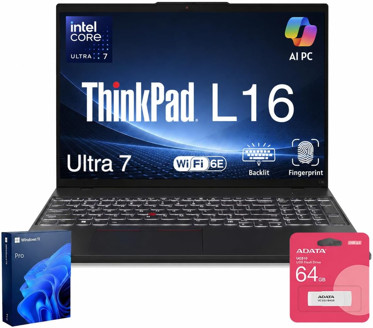 Lenovo ThinkPad L16 Gen 2 Business AI Laptop, 16" FHD+, Intel Core Ultra 7 255U, Customized 16GB-64GB DDR5, 512GB-4TB SSD, HDMI, Fingerprint, Backlit, Wi-Fi 6E, Long Battery Life, Windows 11 Pro