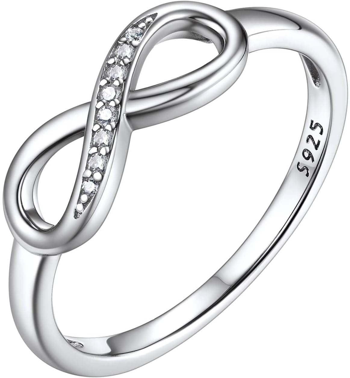 Bestyle Simple S925 Sterling Silver Infinity Rings Cubic Zirconia Rings, Nice Cute BFF Friendship Rings, Dainty Eternity Promise Wedding Bands Perfect Every Day Ring, Size 4-12, Words Engavable
