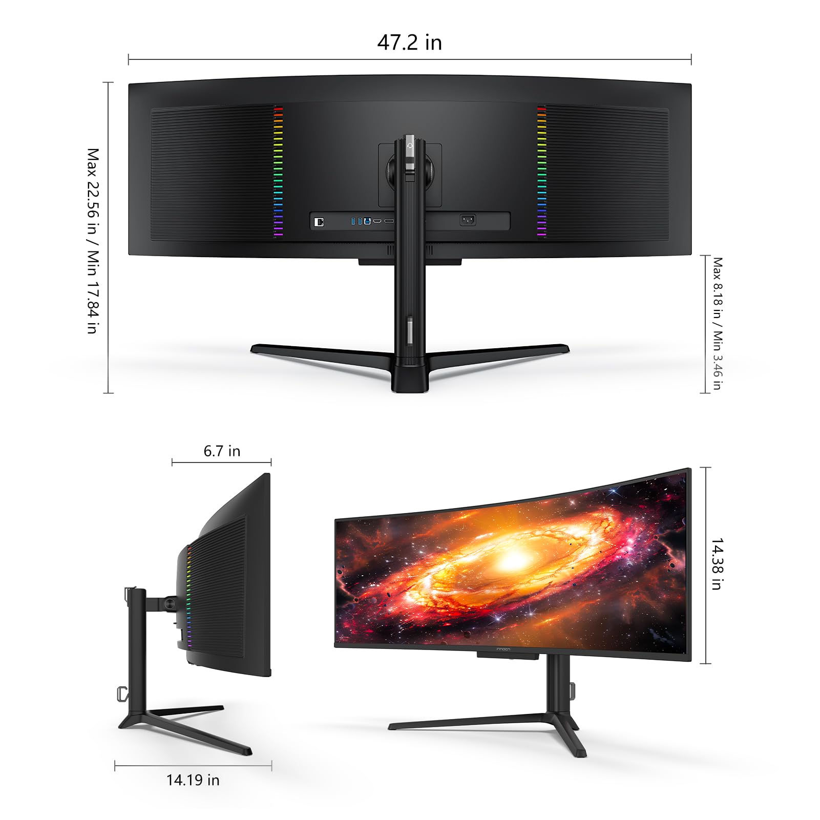 INNOCN 49" Curved Monitor Ultrawide Gaming 5K2K 120Hz 32:9 R1800-49C1R | 5120 x 1440P, 99% sRGB, HDR400, USB C, DisplayPort, HDMI, Built-in Speakers, Height/Tilt Adjustable