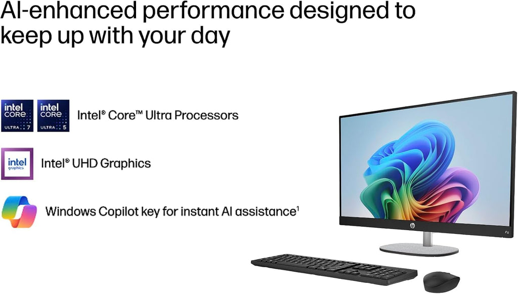 HP AI PC All-in-One Desktop 27" Touch IPS FHD Display, Intel Ultra 7-255U | ME2 Customized, 32GB/64GB DDR5,1TB/2TB SSD, FHD+IR Webcam, RJ-45, HDMI, Win 11 Pro) w/Wireless Keyboard & Mouse