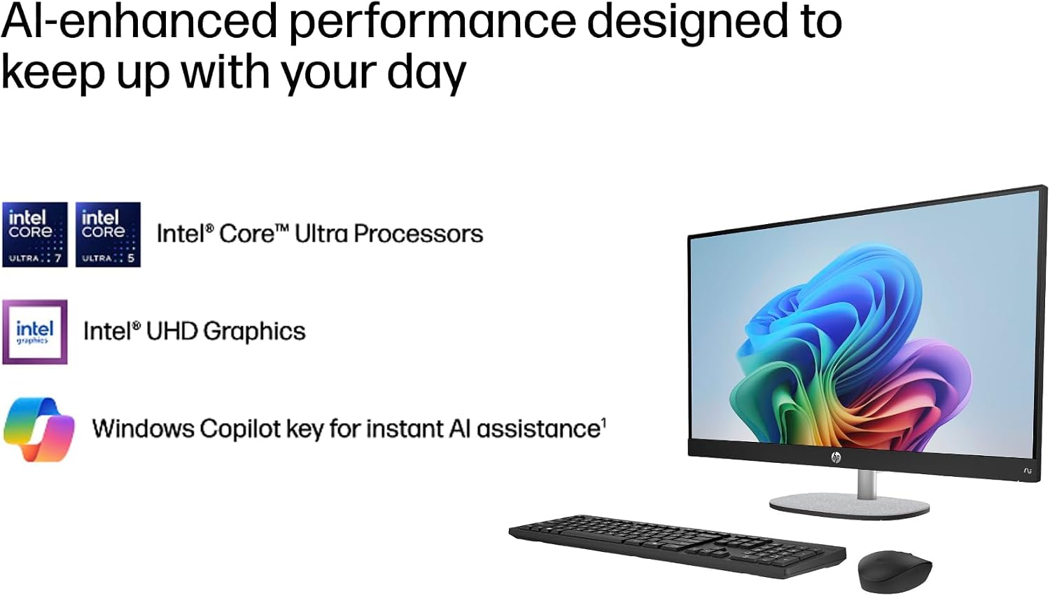 HP AI PC All-in-One Desktop 27" Touch IPS FHD Display, Intel Ultra 7-255U | ME2 Customized, 32GB/64GB DDR5,1TB/2TB SSD, FHD+IR Webcam, RJ-45, HDMI, Win 11 Pro) w/Wireless Keyboard & Mouse