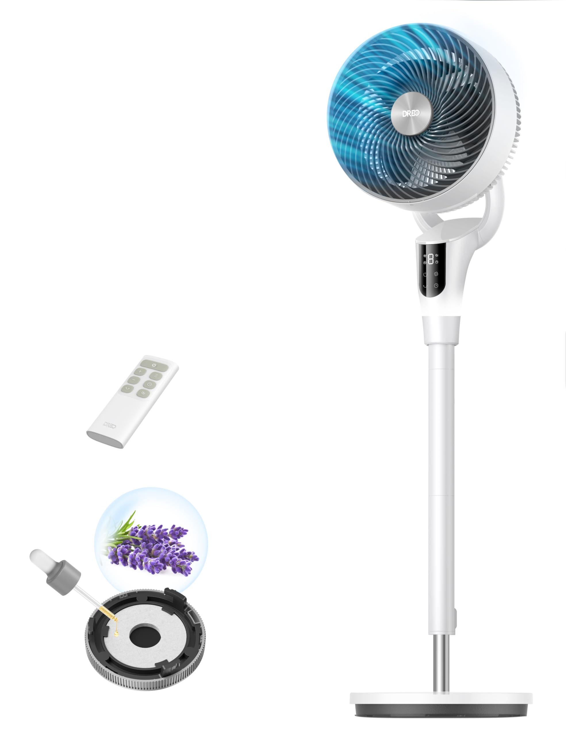 DREO Fan for Bedroom, 2026 Upgraded, 90ft Airflow, 20dB Quiet Fan, 90° Oscillating Standing Fan for Whole Room, DC Motor, 8+H Speeds, 3 Modes, 38-42'' Adjustable Height, 8H Timer, 105° Manual Vertical