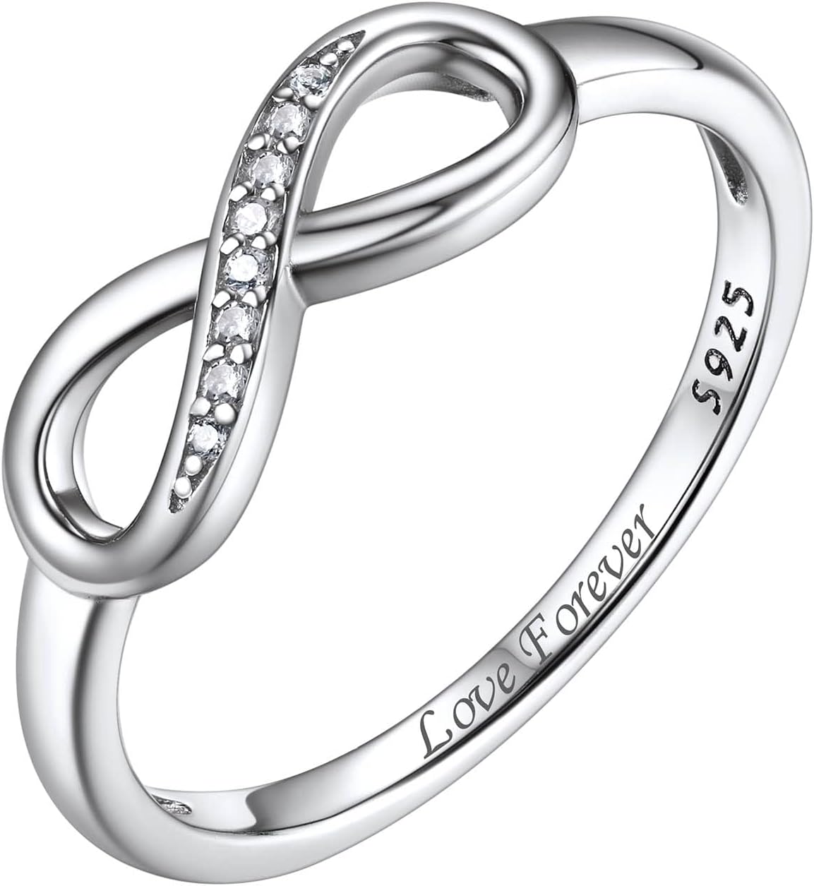 Bestyle Simple S925 Sterling Silver Infinity Rings Cubic Zirconia Rings, Nice Cute BFF Friendship Rings, Dainty Eternity Promise Wedding Bands Perfect Every Day Ring, Size 4-12, Words Engavable