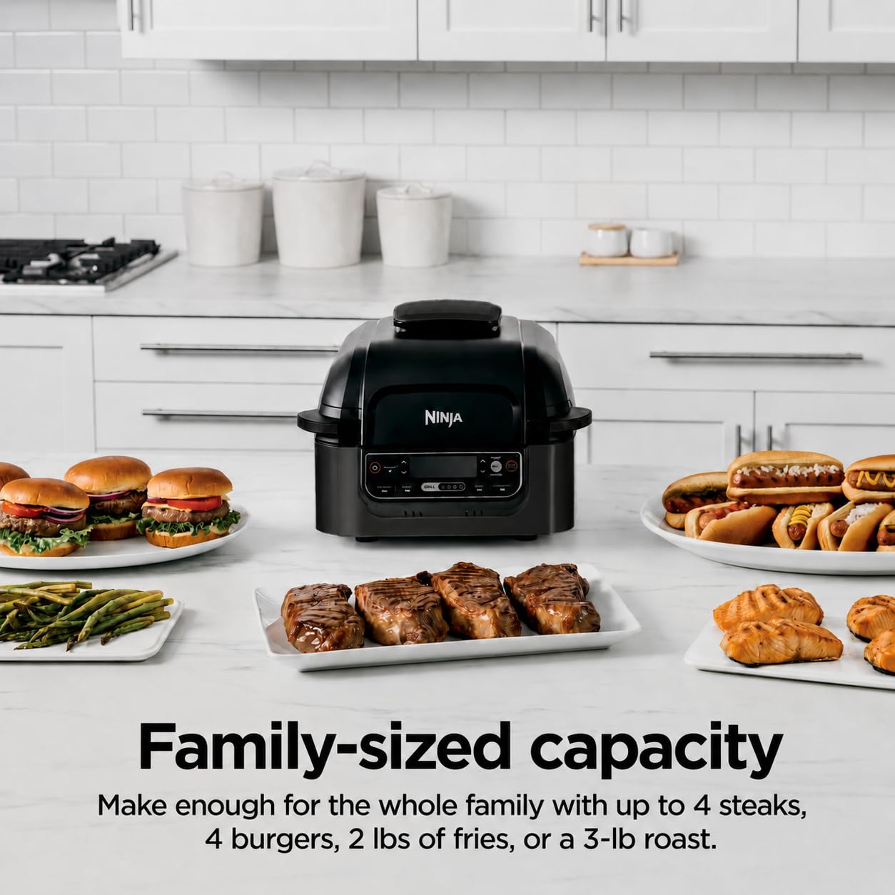 Ninja® Foodi® Smart XL 6-in-1 Indoor Grill & Air Fryer, Black/Silver, FG551 | Smart Cook System with built-in thermometer, XL capacity, perfect doneness, rare to well done. 6-in-1: Grill, Air Fry & more.