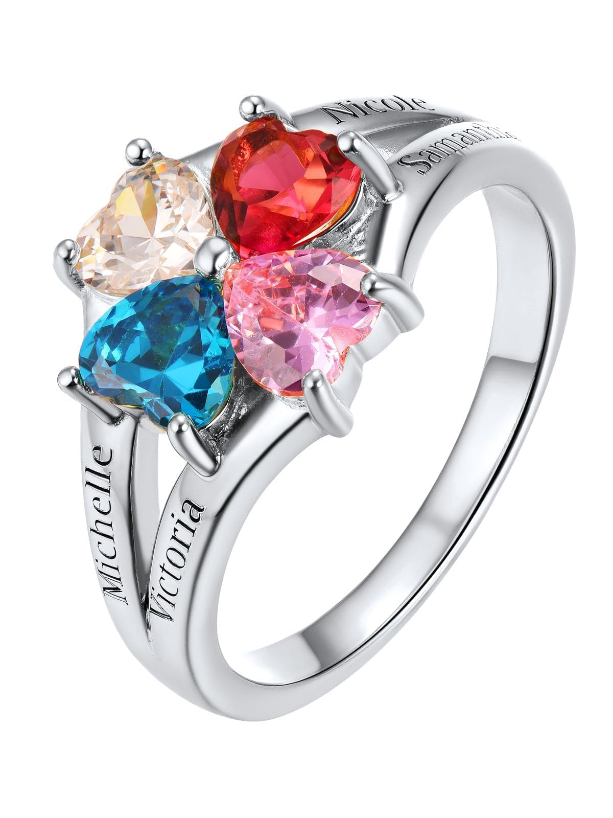 Custom4U Personalized Birthstone Rings for Women Promise Rings for Her | Sterling Silver Mothers Ring Customized Cubic Zirconia Wedding/Valentine's Day/Mother's Day Jewelry Gift for Mom Wife