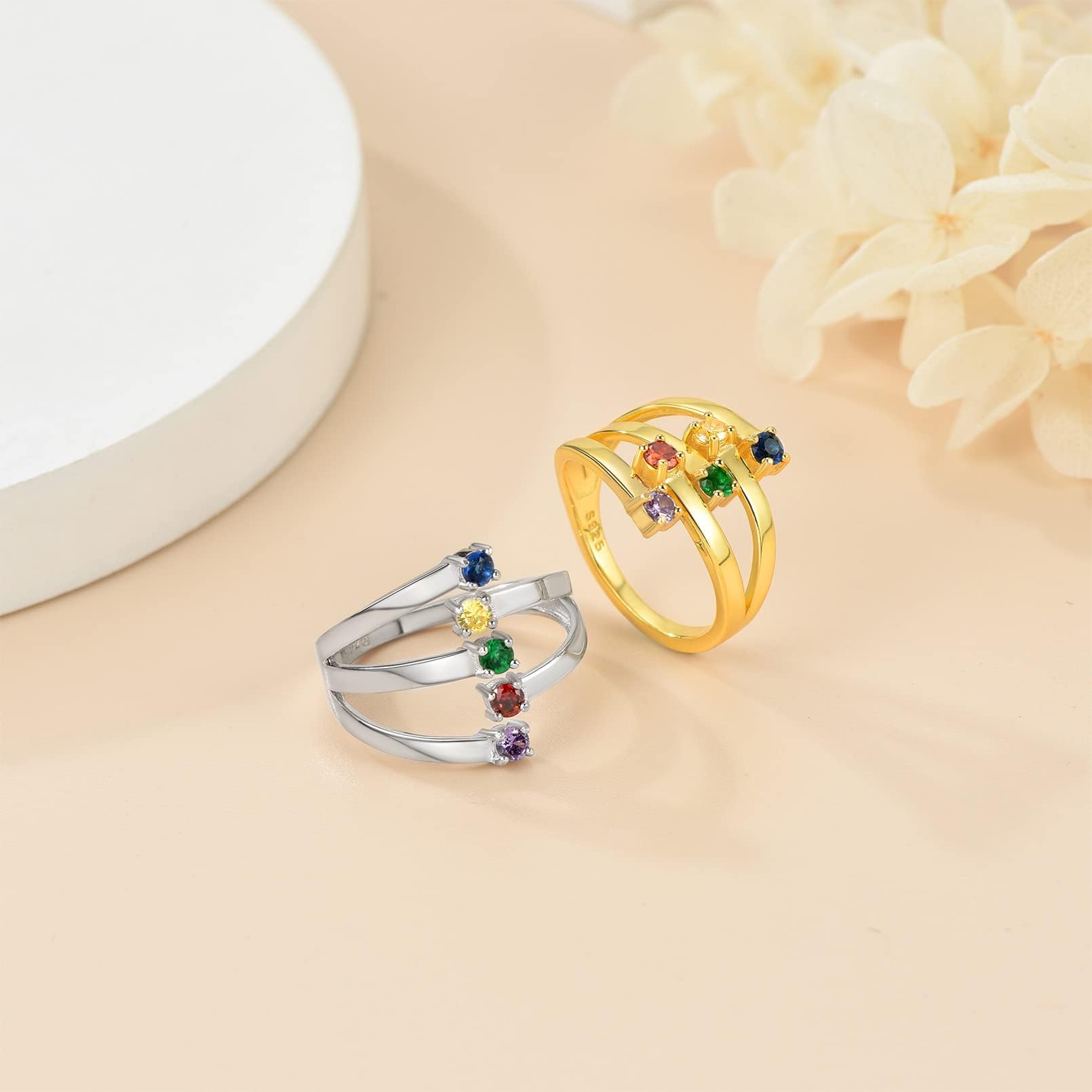 Custom4U Personalized Birthstone Rings for Women Promise Rings for Her | Sterling Silver Mothers Ring Customized Cubic Zirconia Wedding/Valentine's Day/Mother's Day Jewelry Gift for Mom Wife