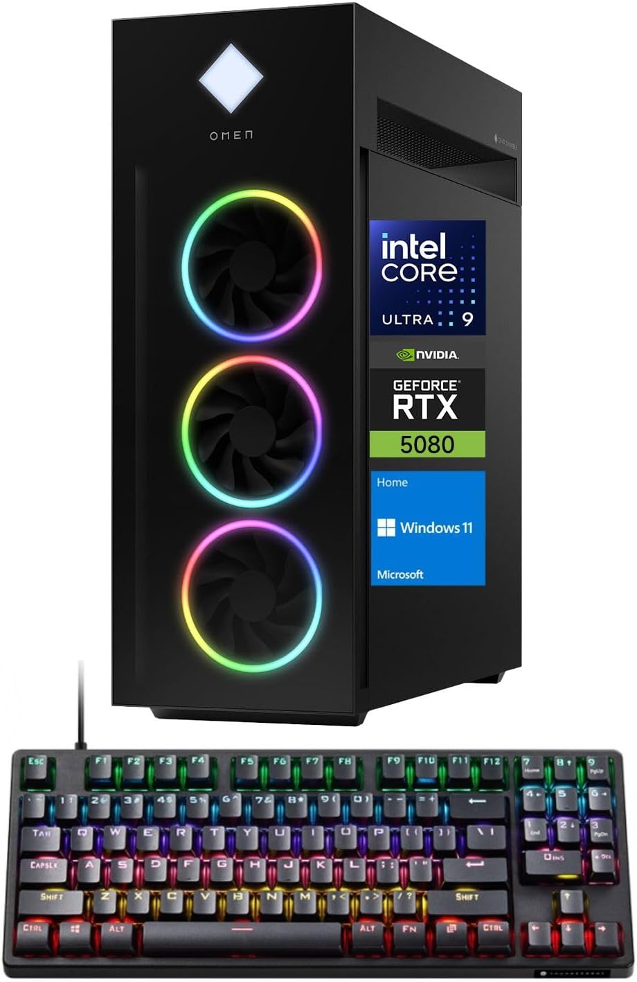 HP Omen 45L RTX 5080 Gaming Desktop, Intel Ultra 9 285K, NVIDIA RTX 5080, 64GB DDR5 RAM, 4TB SSD, RGB Light Studio, DP, RJ-45, Bundle with Thunderobot KG3089R Gaming Keyboard