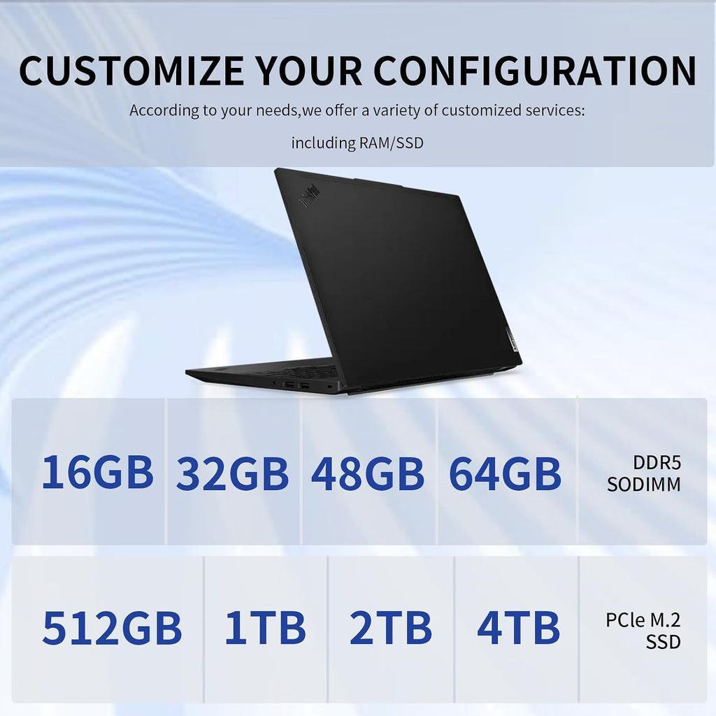 Lenovo ThinkPad L16 Gen 2 Business AI Laptop, 16" FHD+, Intel Core Ultra 7 255U, Customized 16GB-64GB DDR5, 512GB-4TB SSD, HDMI, Fingerprint, Backlit, Wi-Fi 6E, Long Battery Life, Windows 11 Pro