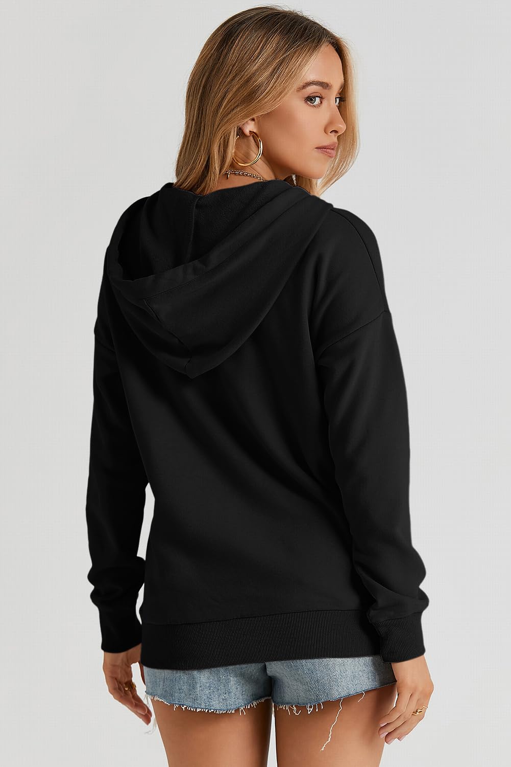 Dokotoo Hoodies for Women Button Collar Drawstring Sweatshirt Hooded Tops | Long Sleeve, Fleece Lined, Pullover Hoodie, Kangaroo Pocket, Fall Outfits Winter Clothes 2026, Casual Travel Workout Outdoor