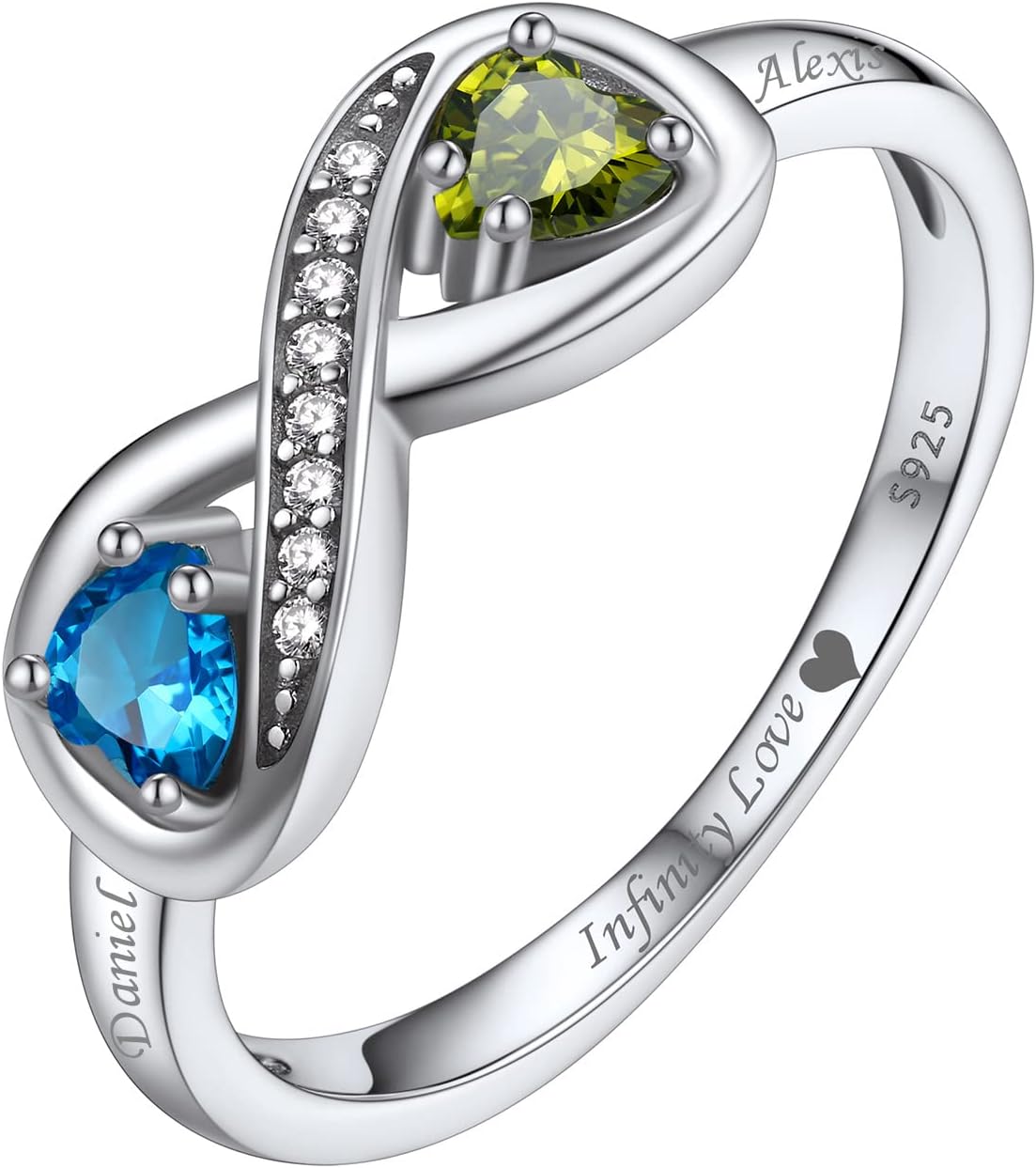 Bestyle Simple S925 Sterling Silver Infinity Rings Cubic Zirconia Rings, Nice Cute BFF Friendship Rings, Dainty Eternity Promise Wedding Bands Perfect Every Day Ring, Size 4-12, Words Engavable