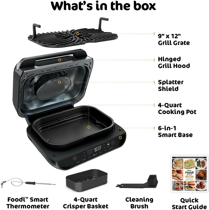 Ninja® Foodi® Smart XL 6-in-1 Indoor Grill & Air Fryer, Black/Silver, FG551 | Smart Cook System with built-in thermometer, XL capacity, perfect doneness, rare to well done. 6-in-1: Grill, Air Fry & more.