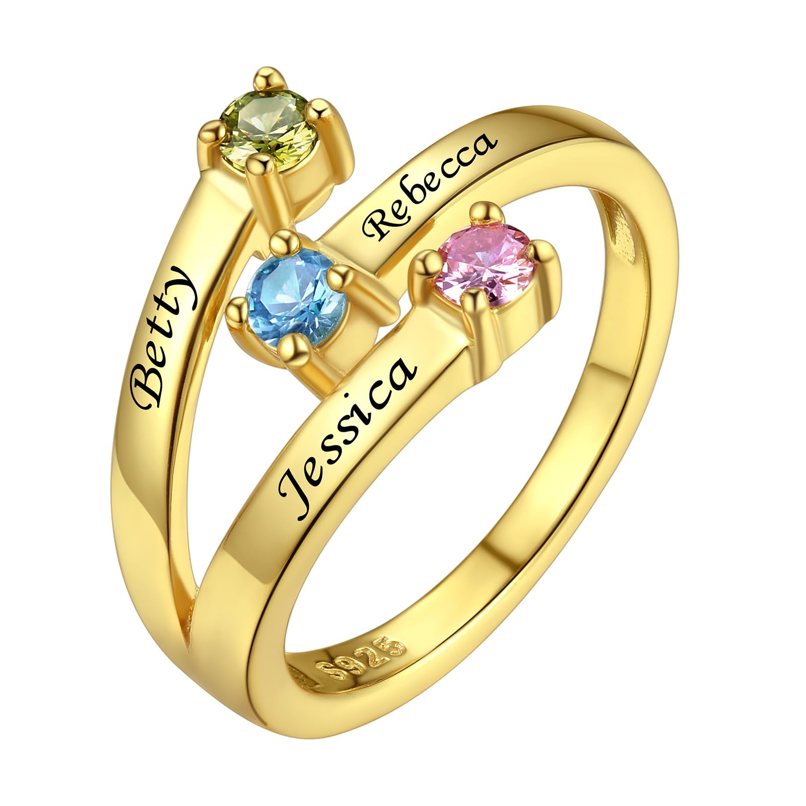 Custom4U Personalized Birthstone Rings for Women Promise Rings for Her | Sterling Silver Mothers Ring Customized Cubic Zirconia Wedding/Valentine's Day/Mother's Day Jewelry Gift for Mom Wife