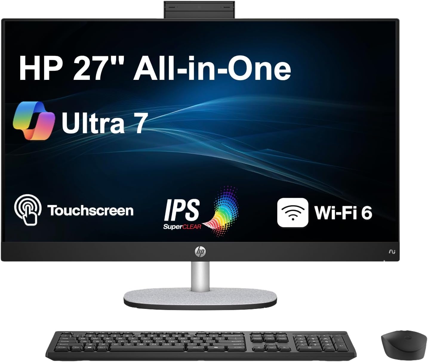 HP AI PC All-in-One Desktop 27" Touch IPS FHD Display, Intel Ultra 7-255U | ME2 Customized, 32GB/64GB DDR5,1TB/2TB SSD, FHD+IR Webcam, RJ-45, HDMI, Win 11 Pro) w/Wireless Keyboard & Mouse