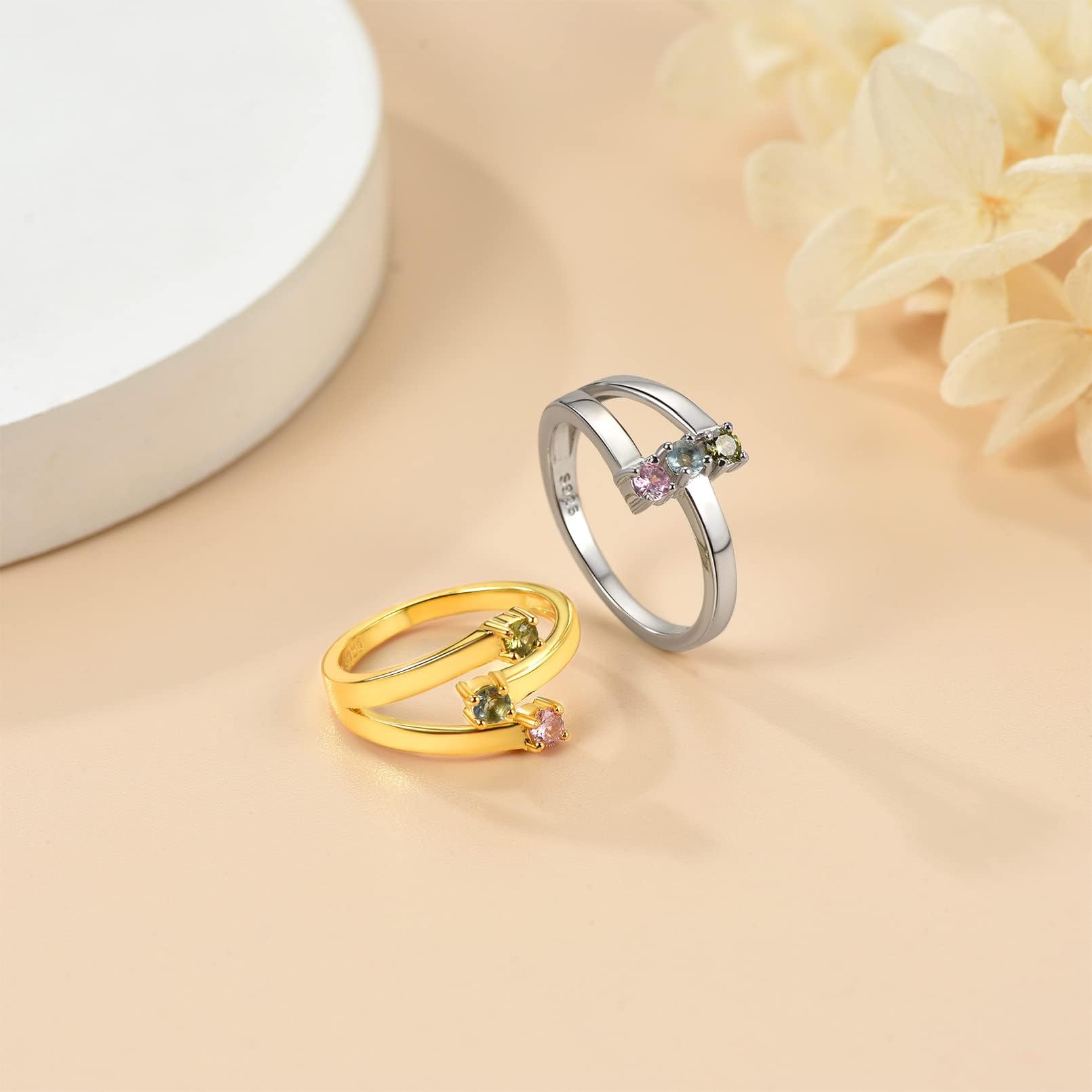 Custom4U Personalized Birthstone Rings for Women Promise Rings for Her | Sterling Silver Mothers Ring Customized Cubic Zirconia Wedding/Valentine's Day/Mother's Day Jewelry Gift for Mom Wife