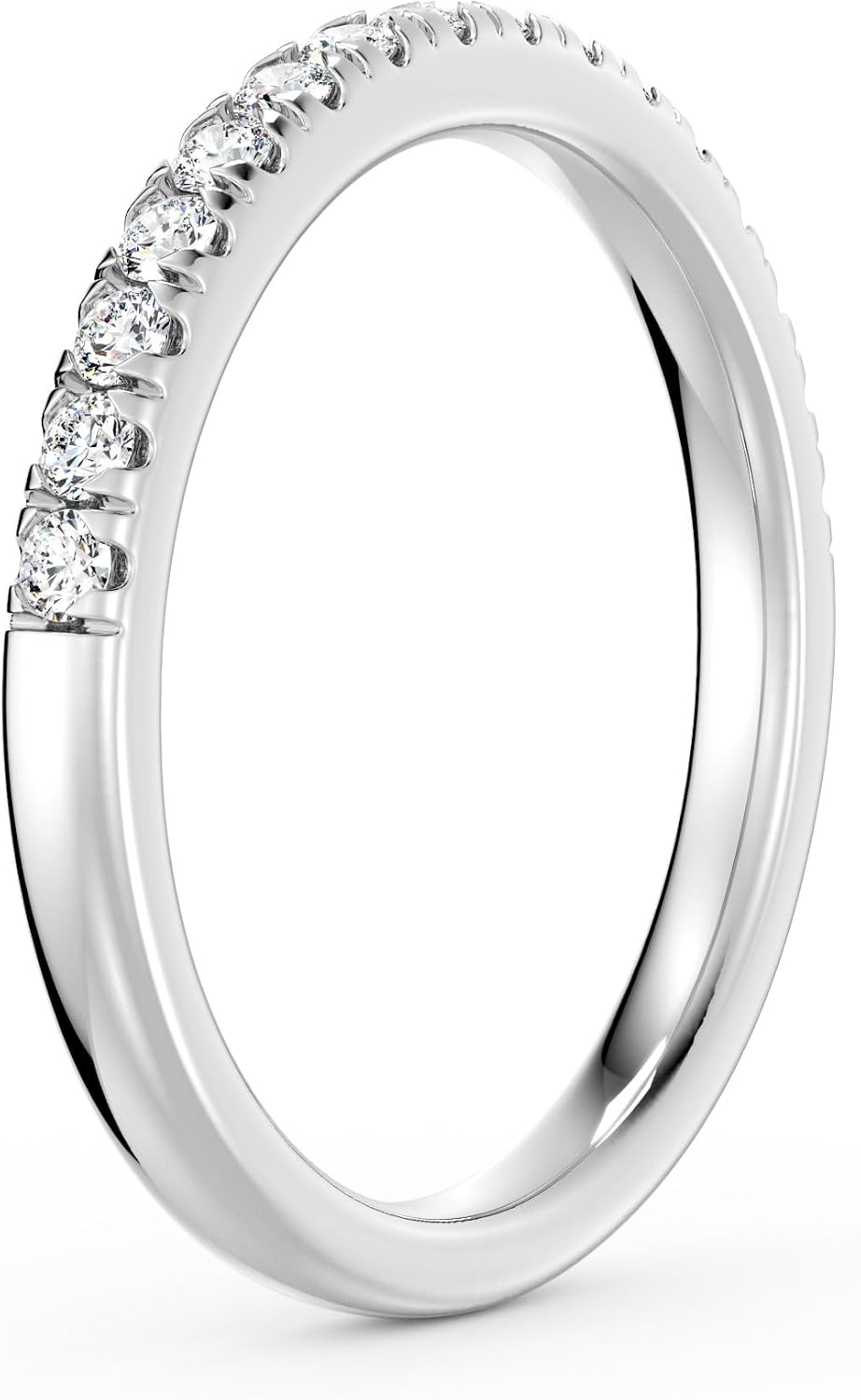 MSBLUE® 2.2MM Moissanite Wedding Eternity Ring | Rhodium Plated, Classic French Pave Band