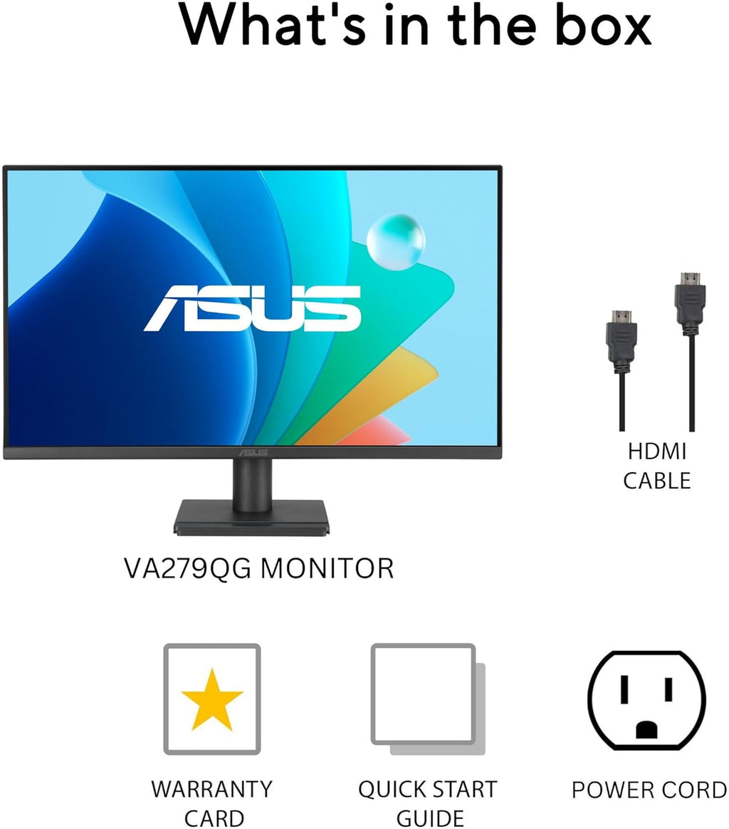 ASUS 27" Computer Monitor (VA279QG) - Full HD, IPS, 120Hz, 1ms MPRT, Adaptive-Sync, Eye Care, Low Blue Light, Flicker Free, HDMI, DisplayPort, VGA, Speakers, VESA Mountable, 99% sRGB, 3yr Warranty