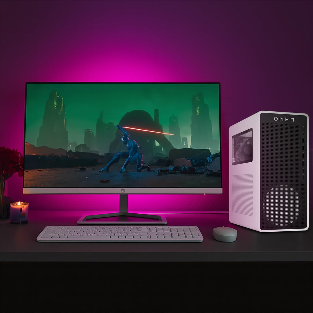 HP OMEN 16L TG03 Pro Business Gaming Desktop, Intel Ultra 7 265F (Beats i7-14700F), NVIDIA RTX 5060, 32GB DDR5 RAM, 2TB SSD, Workstation for Creation, Bundle with Thunderobot KG3089R Keyboard