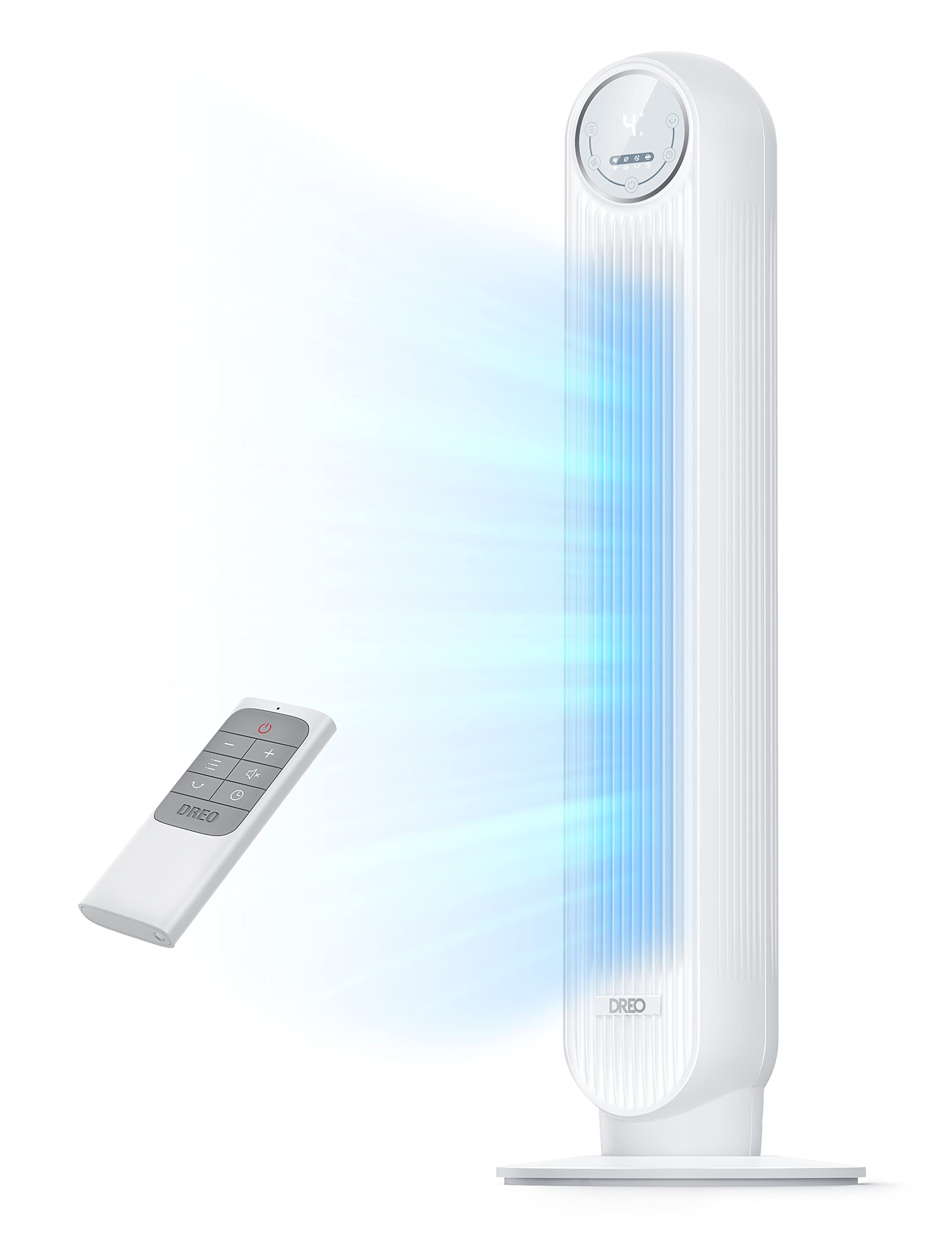 DREO Tower Fan for Bedroom, 28ft/s Velocity, 20dB Ultra Quiet, 8 Speeds | 2026 Upgraded DC Motor, 90° Oscillating, 4 Modes Standing Fan, Bladeless Fan for Indoors, Floor Fans with Remote, Black