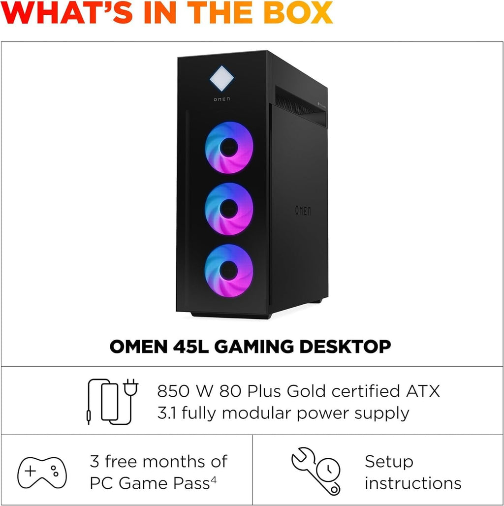 HP. OMEN 45L GT22 Gaming Desktop PC- Intel Core Ultra 9 285K up to 5.7 GHz Processor, 64GB DDR5 RAM, 2TB NVMe SSD, NVIDIA GeForce RTX 5070, Liquid Cooling, RGB Lighting, AI Copilot, Windows 11 Pro